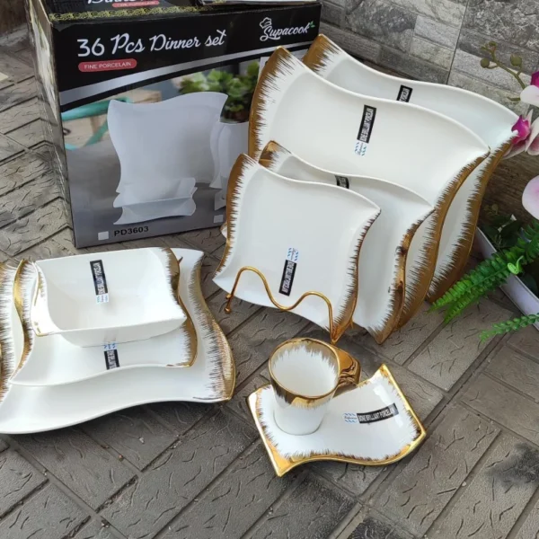 36pcs Nordic shapedly dinner set with gold rim